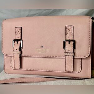 KATE SPADE Women’s Blush Pink Leather Two-Buckle Fold-over Crossbody Clutch Bag